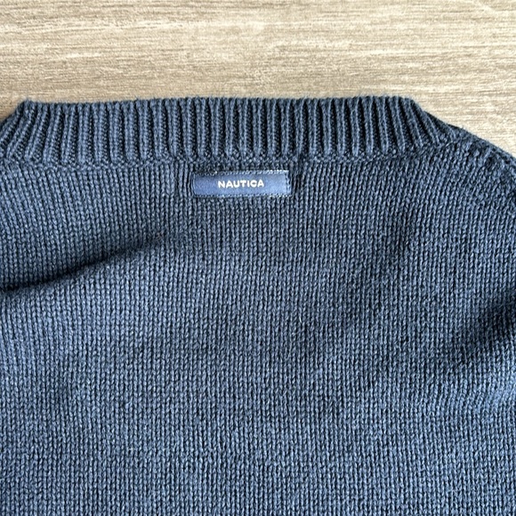 Men’s Nautica, navy, green, gray knitted crewneck sweater size large - Picture 5 of 6
